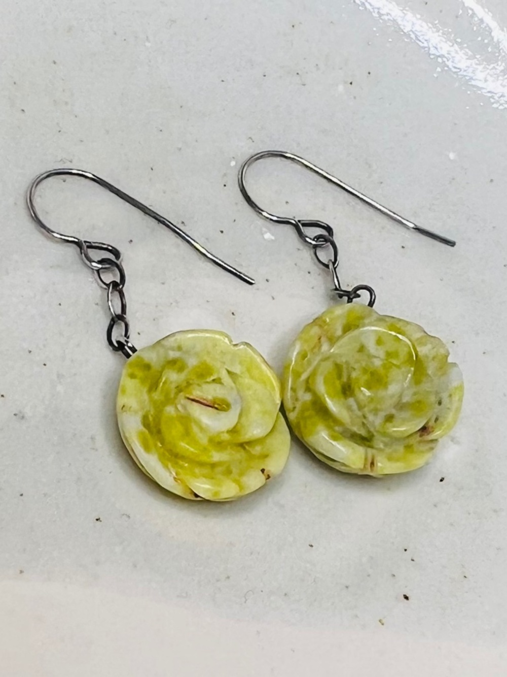 Carved Serpentine Rose Earrings With 925 Hooks